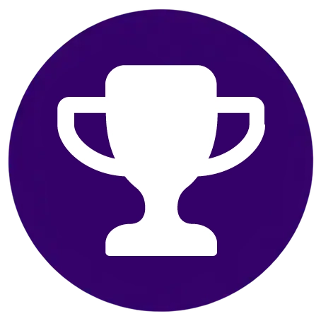 White trophy icon centered on a solid purple circular background.