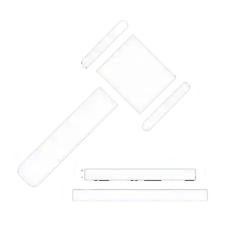 A simple outline drawing of a judge’s gavel and sound block on a plain white background.